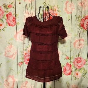 Time And Tru Mesh Ruffled Tunic